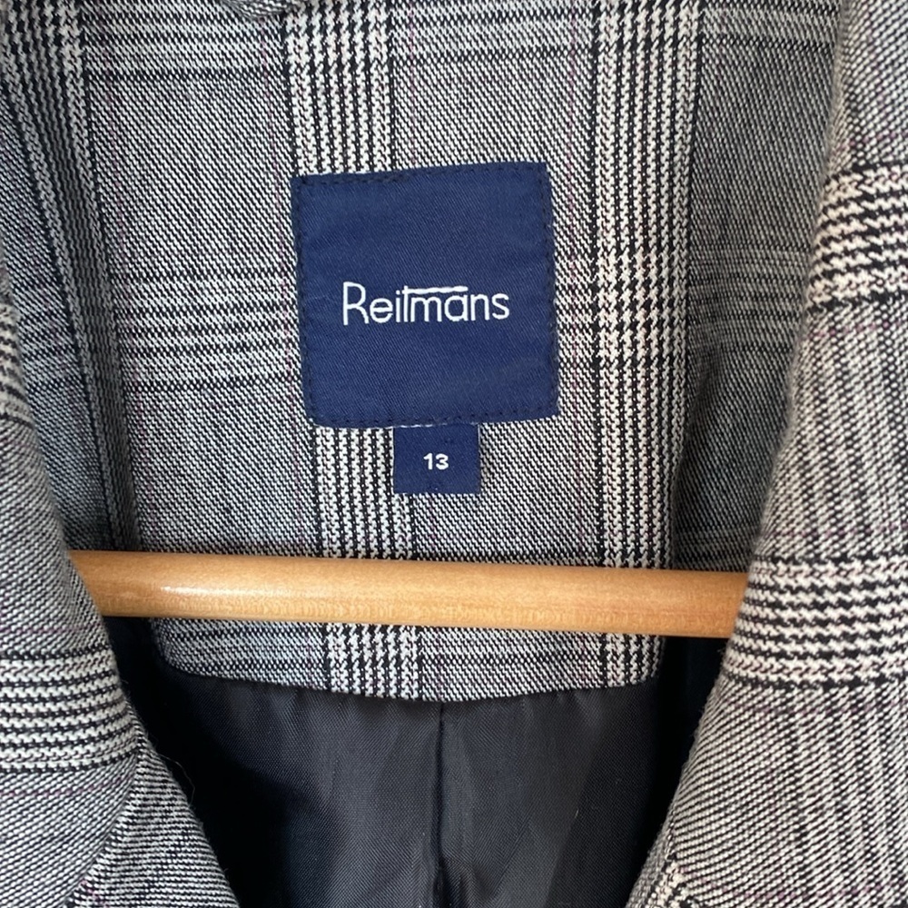 Reitmans Grey Plaid Belted Trench Blazer Jacket | Size 13 - Picture 7 of 11